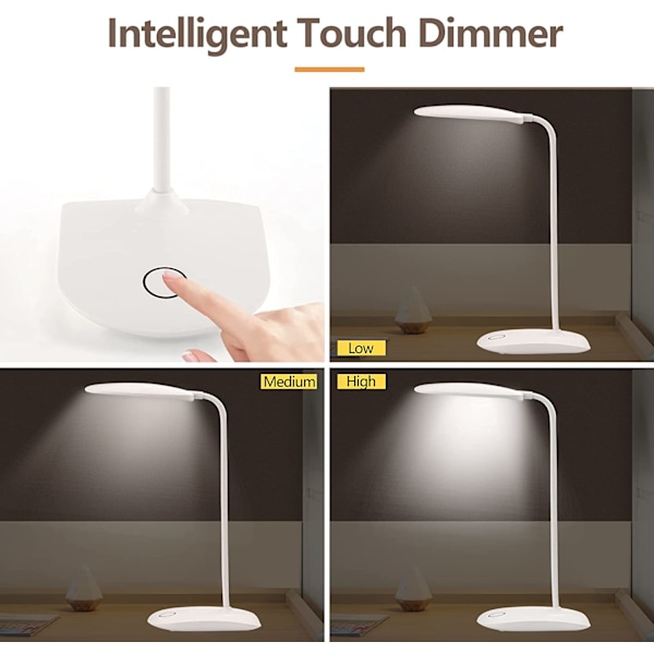 Rechargeable LED Table Lamp with Dimmer and Flexible Base, White Vit