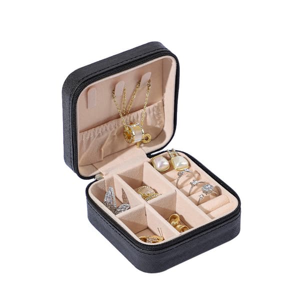 Mini Jewelry Box - Elegant PU Leather Black Black