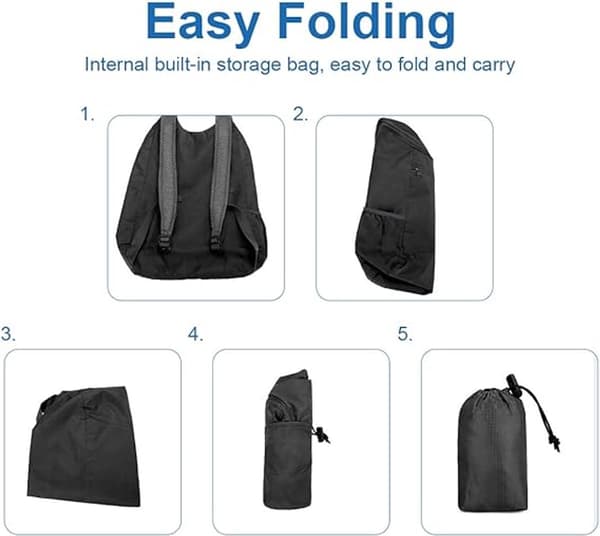 Sammenfoldelig Rejserygsæk, Letvægts Rivefast Nylon Med Polstrede Mesh-stropper, Til Vandreture Camping Dagsture, Sort, 20-35L