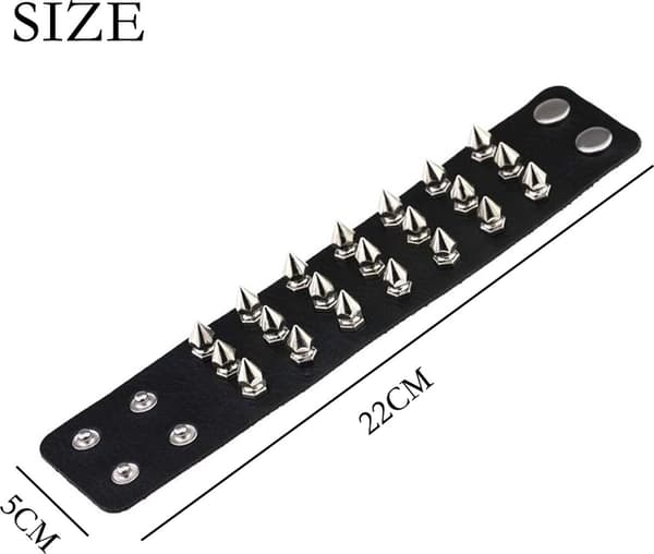 Punk læderarmbånd med nitter, sort, unisex, med ring og nitte-spænde