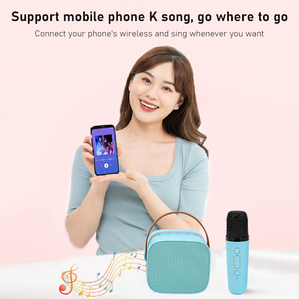 Mini Karaoke-maskin med Bluetooth AUX USB-minneskort, bärbar Bluetooth-högtalare med trådlös mikrofon Blue