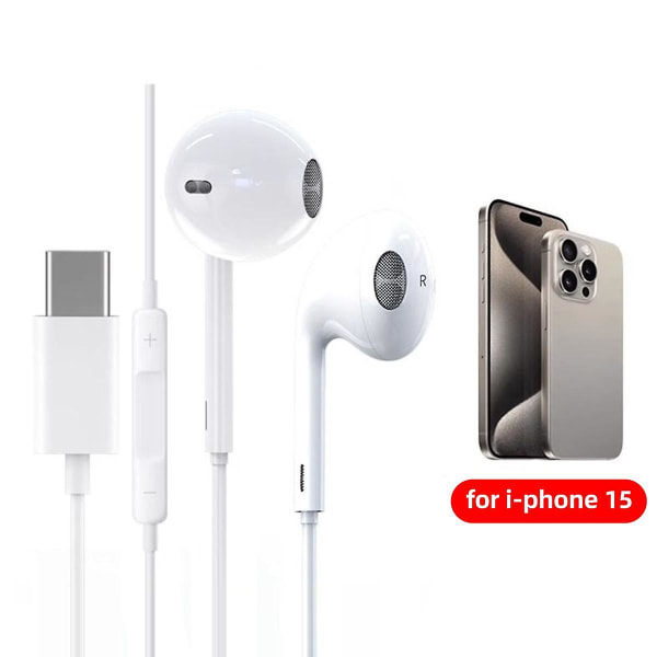 Fonken trådbundna hörlurar för iPhone 15 Pro Max In-ear-hörlurar Typ-C-huvud med mikrofon Bass Stereo-headset Icke Bluetooth