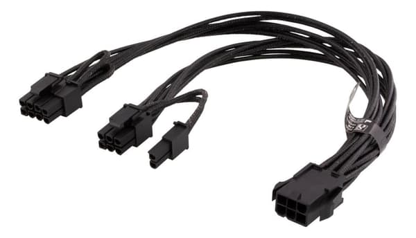 Intern PCIe strømkabel, 6-pin til 2x 8-pin, 0,3m, sort Svart
