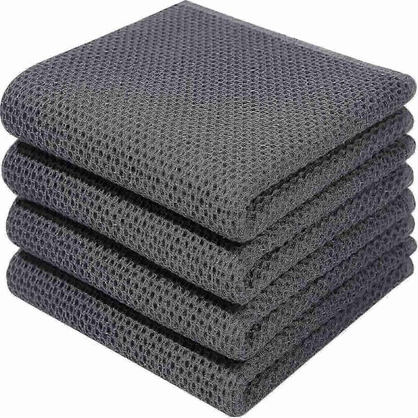 6-pak 100% Bomuld Frotté Køkkenklude - Hængeløkke til Opvask og Køkkenrengøring - Perfekt Mørkegrå 34*73cm_MGF Dark gray 34*73cm
