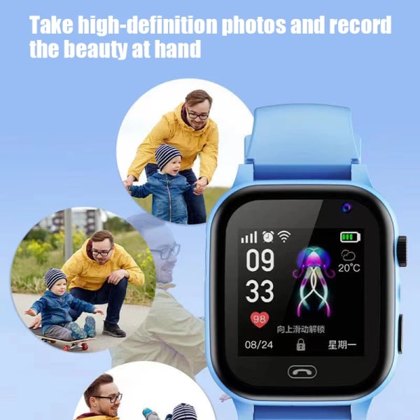 4G Smartklocka för barn med SOS GPS-samtal LBS-spårare Plats SIM-kort Klocka Kamera Chat Vattentät Smartwatch Pojkar Flickor Gåvor Blue