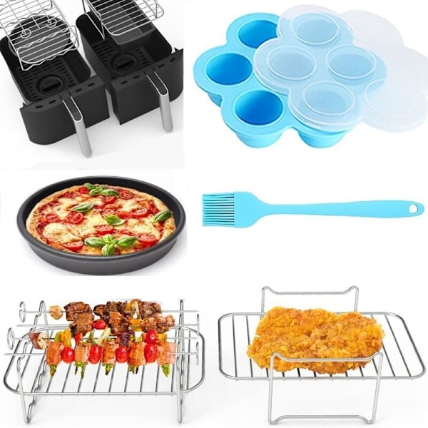 Lisätarvikkeet kaksoiskorilliseen airfryeriin, tarttumaton airfryer pizzapannulla, varrasteline, munapalatvuoka, harja