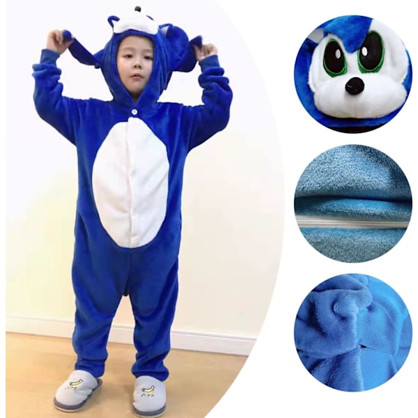 Unisex børnejumpsuits, 2023 kostume dyreonesie natkjole pyjamas hættede nattøj cosplay kigurumi nattøj jul halloween Sonic 140