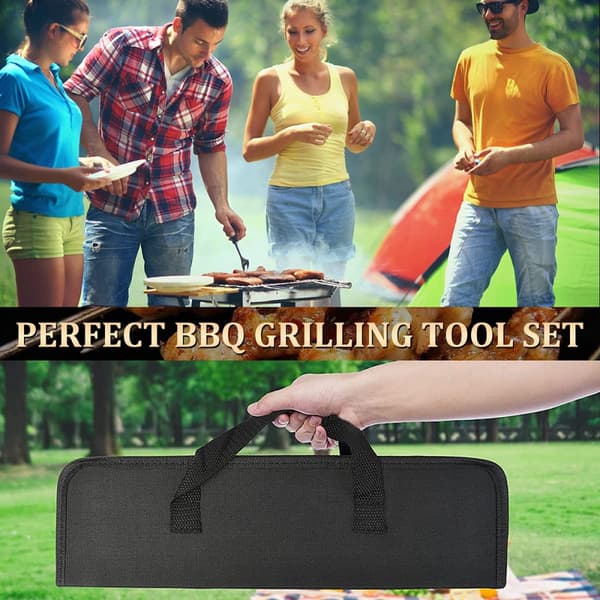 BBQ Tilbehør Sæt 5 stk Grillværktøj Sæt Rustfrit Stål Tang Spatel Kødgreb Kniv Børste Professionel Inklusive Opbevaring_yu