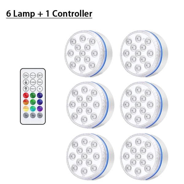 Pool Light Vattentät Simbassäng Belysning 13LEDs Uppdaterad Nedsänkbar Ljus IP68 Utomhusstrålkastare för Akvarium Fisk Tank Damm 6 light 1 remote 7CM