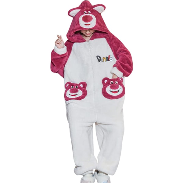 Voksen unisex jumpsuits, kostume dyrekostume onesie, natkjole, pyjamas, hættetrøje, nattøj, cosplay, pap natkostumer fest, halloween Rosa björn för kvinnor L