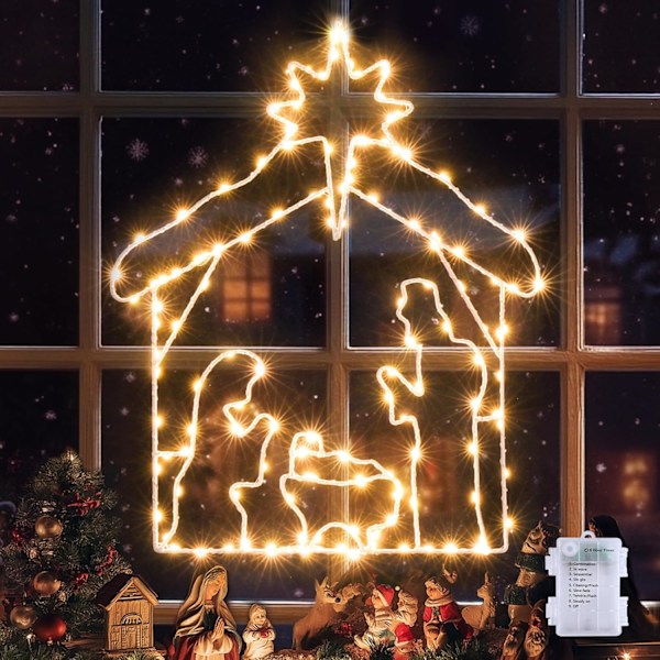 Globalink 140LED Nativity Scene Christmas Lights, Waterproof, 8 Modes, Memory Function for Indoor and Outdoor Holiday Displays, Warm White