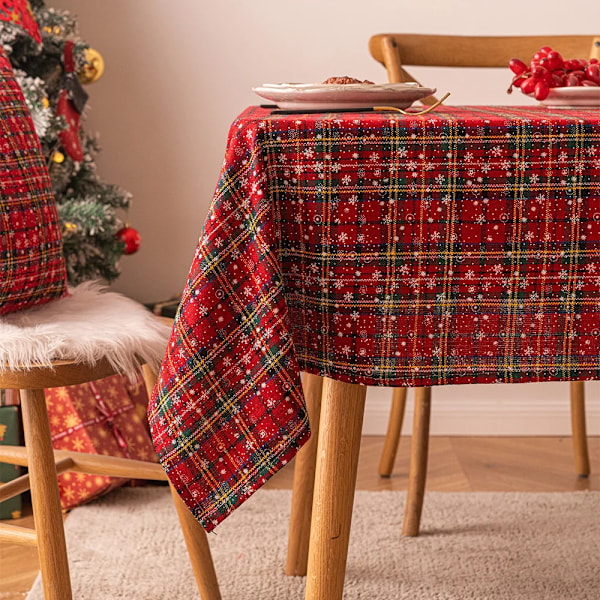 Julepynt Nytårs Dug Plaid Snefnug Jul Hjem Dæk Dug Rektangulær Kaffebord Dug Rød og Grøn Ternet Red and green checke 110x110cm