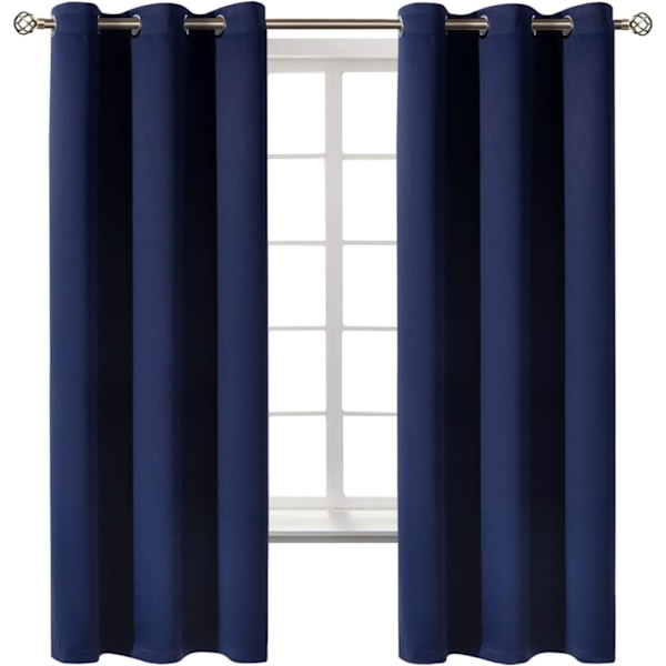 Gardiner för sovrum - Öljetter Termiskt isolerade mörkläggningsgardiner, set med 2 paneler (132 x 213 cm, marinblå)