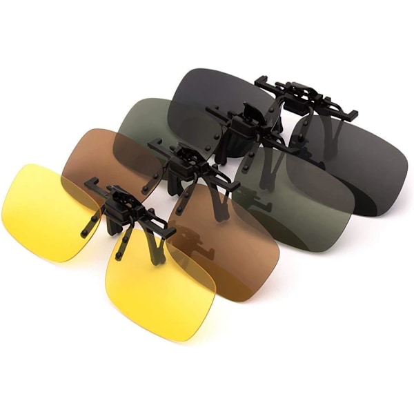 4-Pack Polarized Sunglasses Clip-on, Night Vision Yellow + Gray + Brown + Dark Green Groß