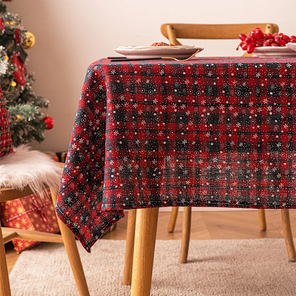 Joulukoriste Uusivuosi Pöytäliina Ruutu Lumhiutale Joulu Koti Peite Pöytäliina Suorakulmainen Kahvipöytäliina Iso punainen ruutu lumhiutale Big red plaid snowfl 140x300cm