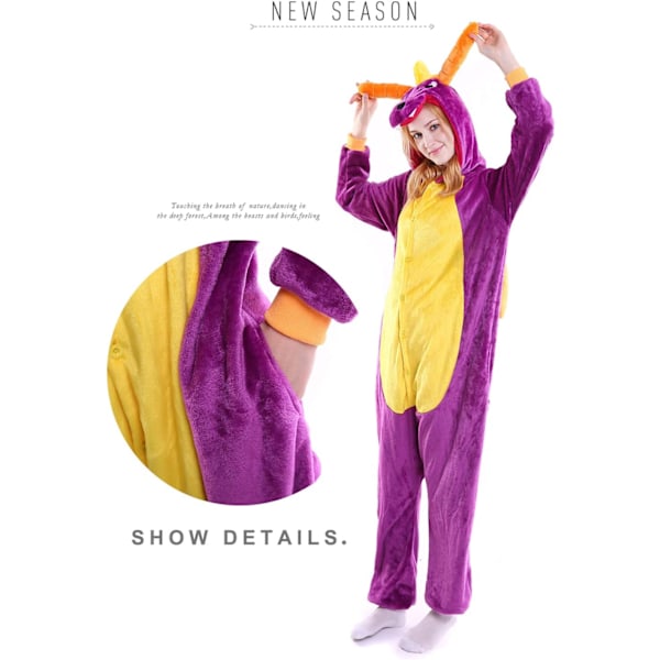 Aikuisten Unisex-Hyppyasu Eläinpuku Puku Potkupuku Yöpaita Pyjama Huppari Yöasu Cosplay Piirretty Kigurumi Karnevaali Joulu Halloween Drakar L