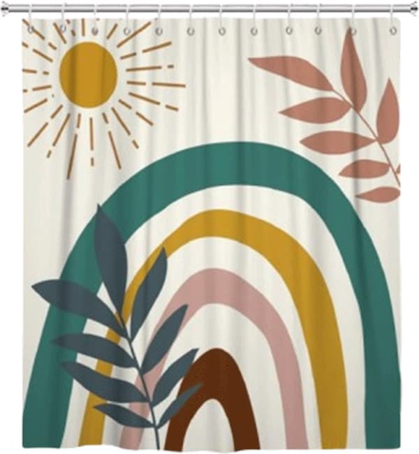 Bøhmisk badeforhæng, anti-skimmel antibakteriel, vaskbar polyester, beige, 180x200cm