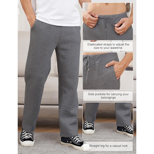 Herre Joggebukser Straight Fit Fleece Joggebukser Elastisk Midje Lomme Joggebukser Herre Varme Sportsbukser Mörkgrått M