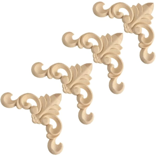 LICHENGTAI Wood Carved Corners, 4 Pieces Applique for Bedroom & Living Room, Wood Sculpture for Furniture