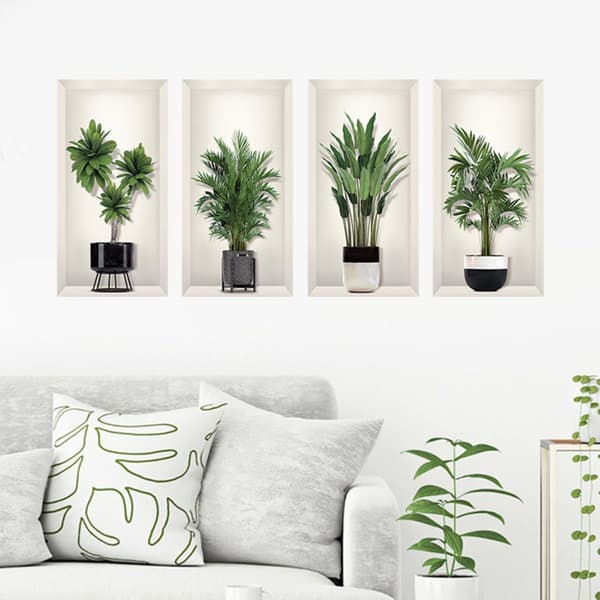 3D Grön Växt Väggdekor för Vardagsrum och Glasdekoration, PVC-material
