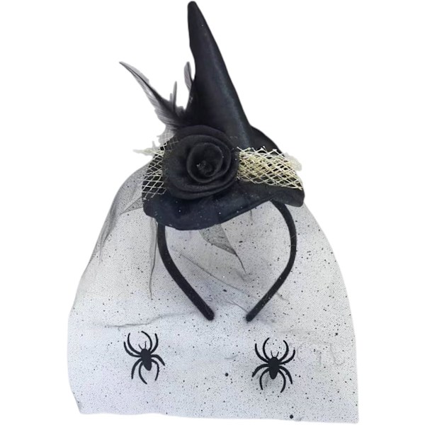 Halloween-häxhatt, sexig häxhatt-diadem med rosa, spindel, fjädertriangelhatt för häxdräkt, Halloween-huvudbonad, karneval