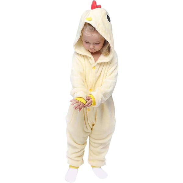 Barn unisex jumpsuit, 2023 kostymdjur onesie nattklänning pyjamas huvtröja cosplay kigurumi nattkläder jul halloween Chick 120