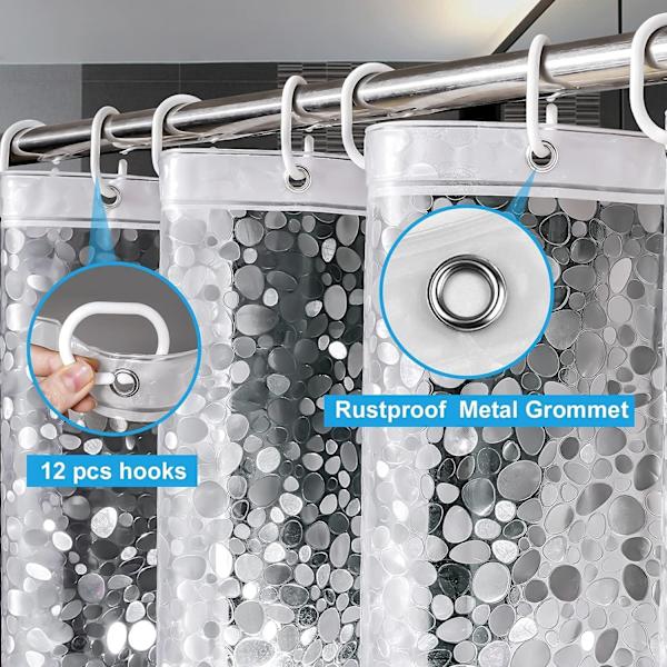Transparent duschdraperifoder 183 x 183 cm, 3D gatsten viktat plastduschdraperifoder för badrum, 180*180cm