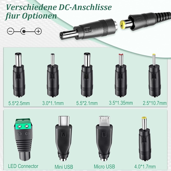 30W Universaali AC/DC-sovitin, 9 sovitinta, Mini/Micro USB, 3V-12V, 2000mA Max, Kotielektroniikka, LED-nauhat