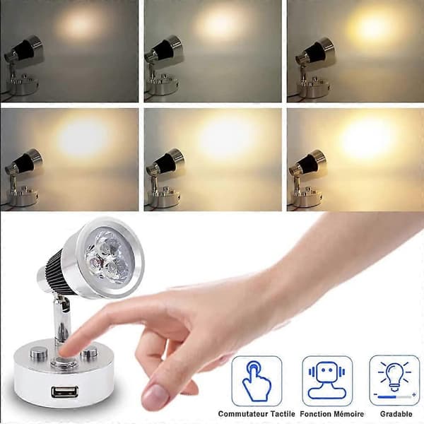 12 Volt Husvagnsspotlight, Touch Dimbar Inomhus LED Läslampa med USB_MGF
