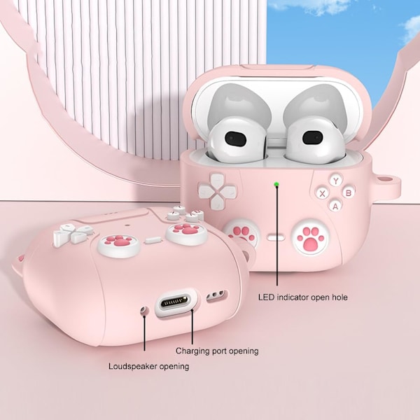 AirPods 4 (2024) - Silikonikotelo, pölynkestävä, karabiinikoukulla, vaaleanpunainen Rosa