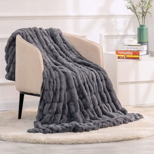Cozyglam Blødt, Fluffy Plys Tæppe til Seng, Sengetæppe Grå_MGF