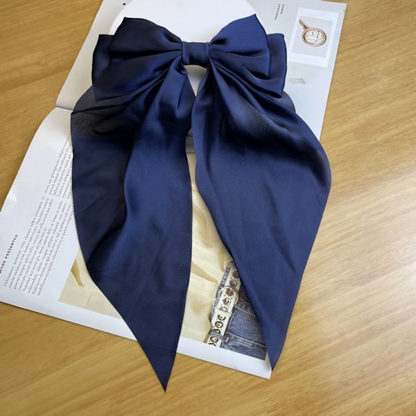 2 ST Store Hårspenner med Sløyfe og Lang Silkeaktig Sateng, Ensfarget Fransk Hårspenne Enkle Hårfester Accessoirer for Kvinner Jenter Blue