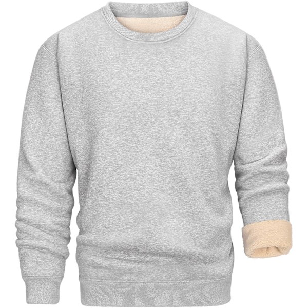 Vinter Fleece Sweatshirt Mænd Termisk Sweatshirt Uden Hætte Trøje Tung Rund Hals Varmt Arbejde Casual Trøje LJUSGRÅ M