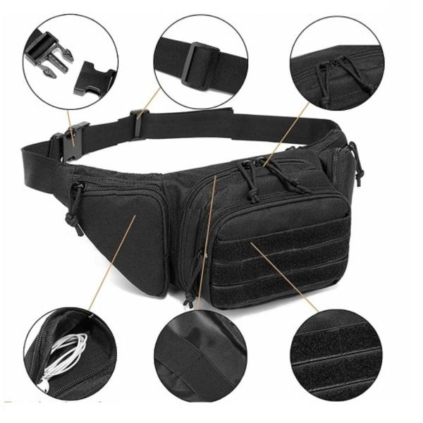 Udendørs taljetaske 800D Oxford-Nylon Sort