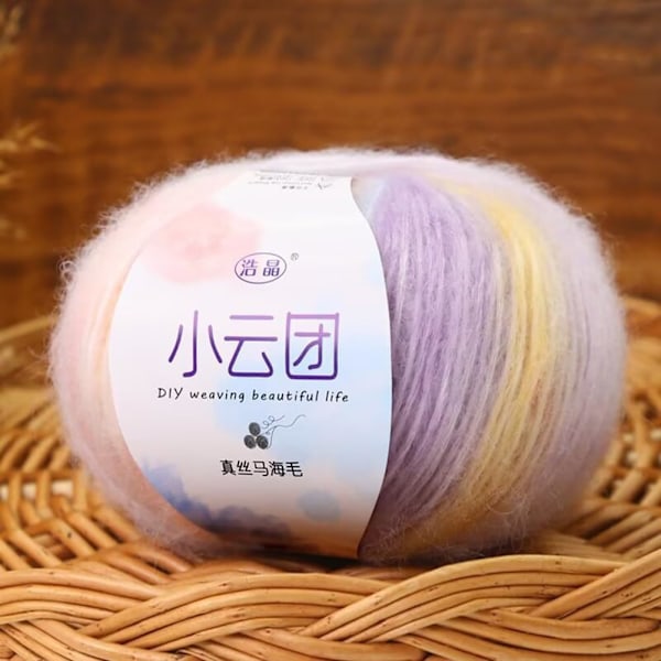 LICHENGTAI 50g/Rulla Mohair-Lanka 2 Säiettä Käsin Neulonta Monivärinen Villa Lanka Pehmeä Ohut Lanka Hattuun, Huiville, Pöytäliinalle, Puserolle Color # 12