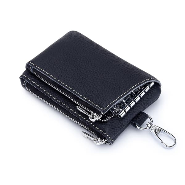 Leather Key Case, Multifunctional Key Holder with Card Holder Black Black