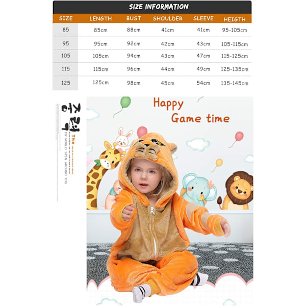 Lasten unisex-hyppyasu, 2023 eläinpuku onesie yöpaita pyjama huppuinen yöasu cosplay kigurumi yöasu joulu halloween Orangecat 120