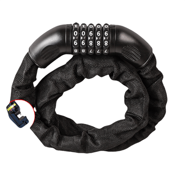 Black Curved Bicycle Lock with Chain and 5-Digit Code - High Security for Bicycles, Motorcycles and More L L