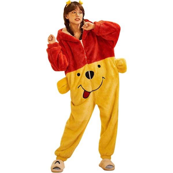 Naisten ja miesten onesiet, Kigurumi-onesiet, pyjama, fleece, eläin, haalari, unipuku, Halloween-asu, joulu, cosplay ja juhliin Herr-Winnie2 XXL