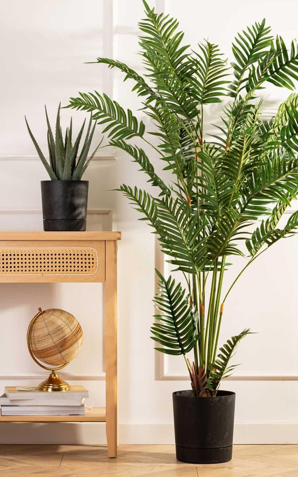 Azalea blomsterpotte med underskål, genanvendt sort beton, 22 cm_MGF