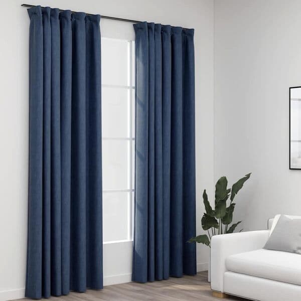 vidaXL Blackout Curtains with Hooks Linen Look 2 pcs Blue 140x245 cm Blå blue