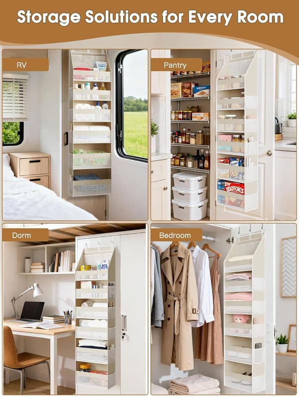 Hængende Dør Organizer - 6 Rum - 13 Netrum - Beige