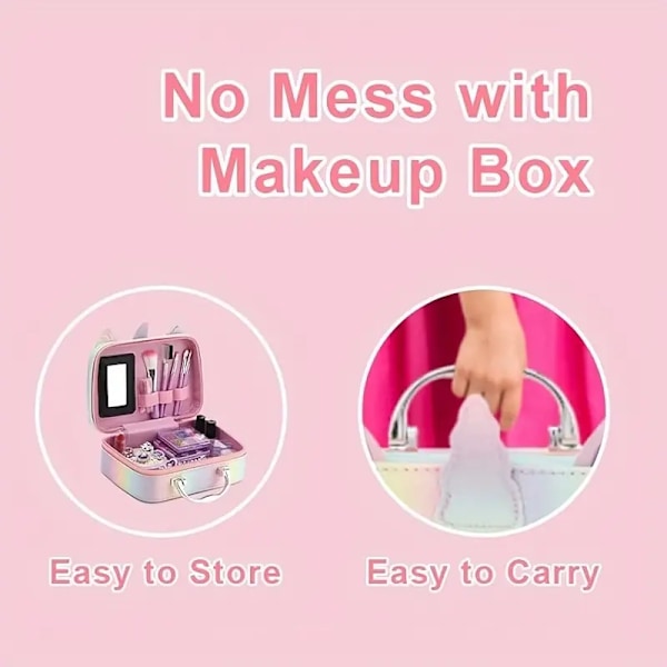 Makeup-sæt til børn med stilfuld makeuptaske - Ægte, ikke-giftigt, vaskbart makeup-sæt - Fødselsdag, påske, mors dag, pigedag og julegave 2620A
