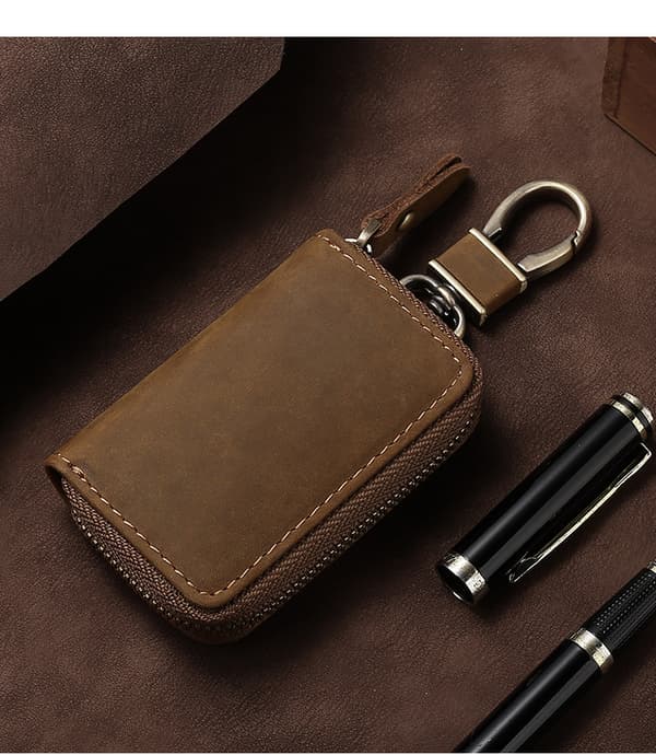 Genuine Leather Key Case with One Pocket (Horizontal Opening)