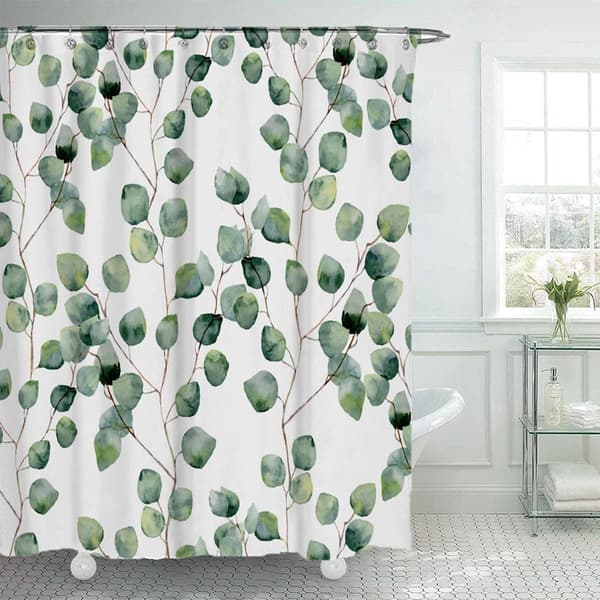Duschdraperi - Badrumstillbehör - Gröna blad - 180x180 cm - polyester - Heminredning badrum