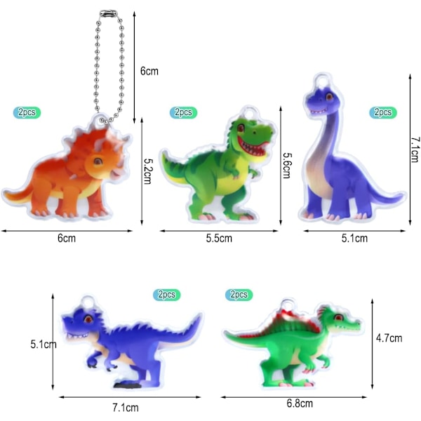 10 kpl Dinosaur-heijastinriipuksia, Heijastimet lapsille, Heijastin koululaukkuun pojille, Turvallisuusheijastinriipus, Heijastinriipukset lapsille