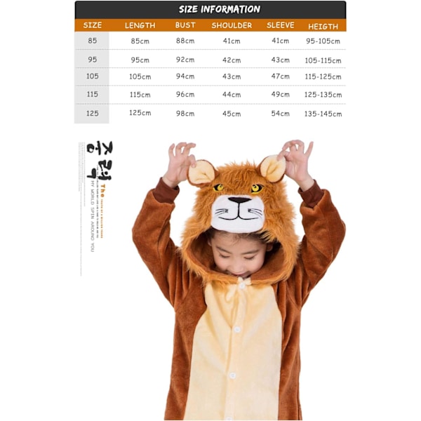 Barn/Unisex Fancy Dress Dyre Kostyme Onesie Pyjamas Jumpsuit Cosplay Kigurumi Jul Halloween Fancy Dress A-lejon 100