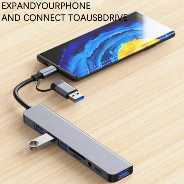 8-i-1 Port USB Typ A C Hub Dockningsstation 3.0