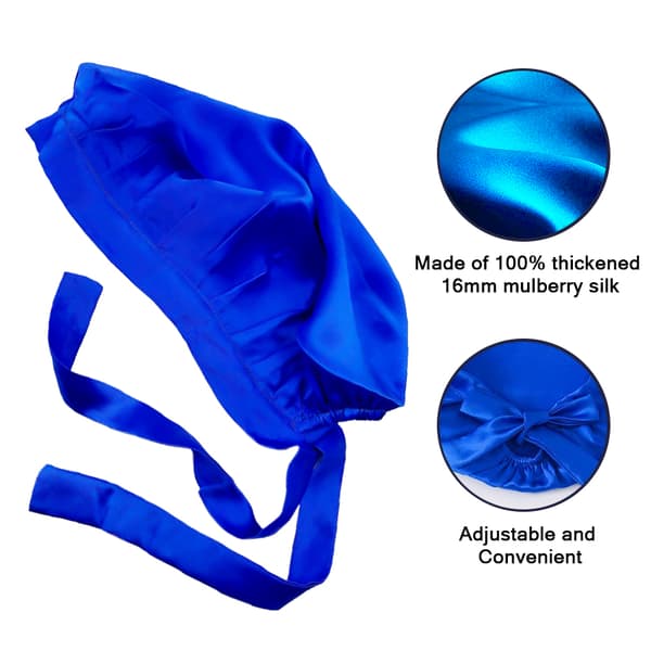 Sleeping Cap for Long Hair, 100% Silk Blue Blue
