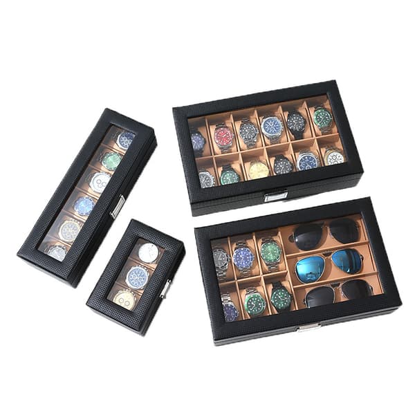 Carbon Fiber Watch Box - Elegant Display Case with 3 Compartments